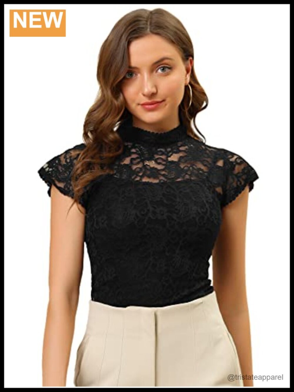 Semi-Sheer Floral Lace Short Sleeve Blouse Women's Fitted Party Top